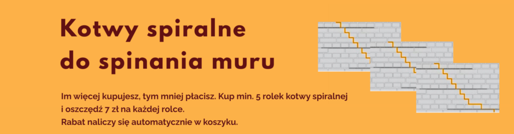 Baner reklamowy: Kotwy spiralne do spinania muru – promocja przy zakupie min. 5 rolek.